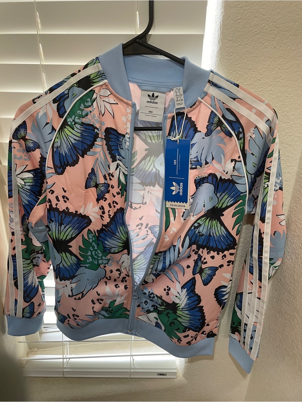 NWT adidas girl Pink Butterfly Print Track Jacket size S